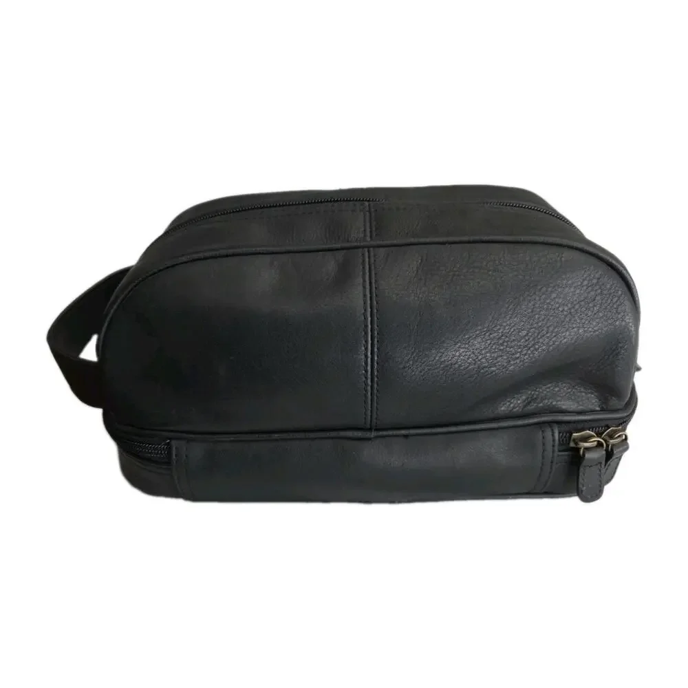 Fossil Leather Toiletry Shaving Kit Travel Bag Multi Compartments Black 11x6x5